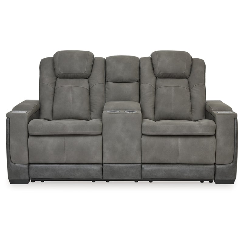 Pemberly Row Contemporary Faux Leather Reclining Loveseat in Gray