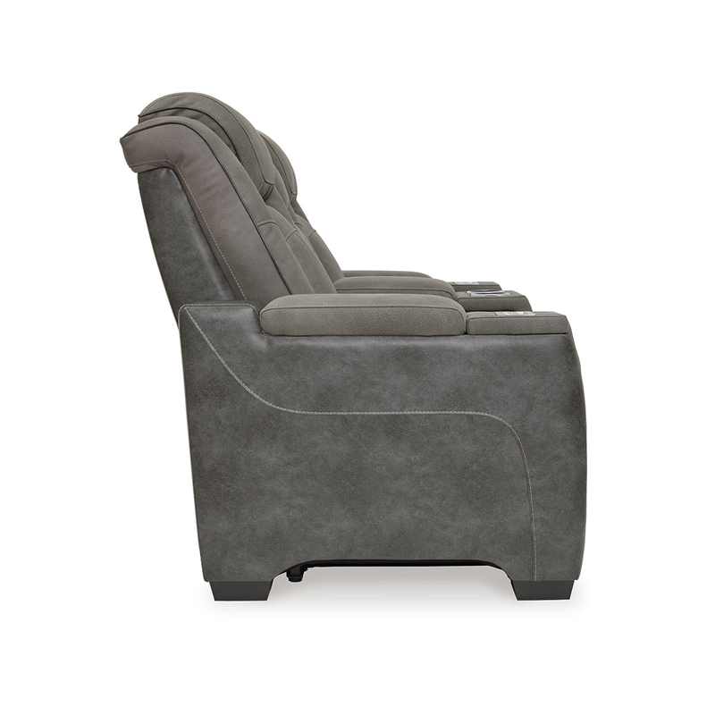 Pemberly Row Contemporary Faux Leather Reclining Loveseat in Gray