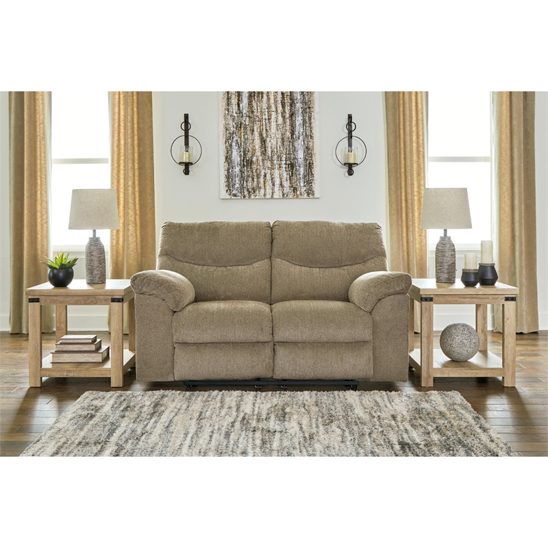 Pemberly Row Modern Fabric Reclining Loveseat in Light Brown