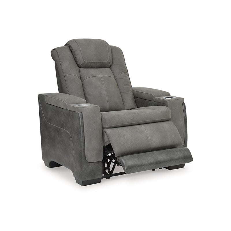 Pemberly Row Contemporary Faux Leather Power Recliner in Gray