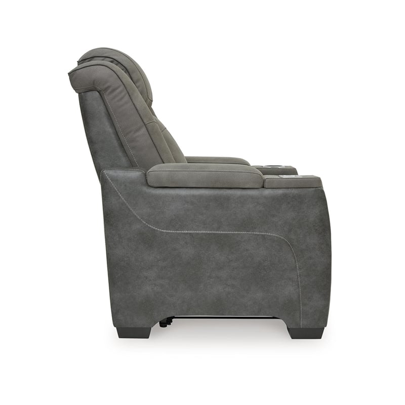 Pemberly Row Contemporary Faux Leather Power Recliner in Gray