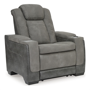 Pemberly Row Contemporary Faux Leather Power Recliner in Gray