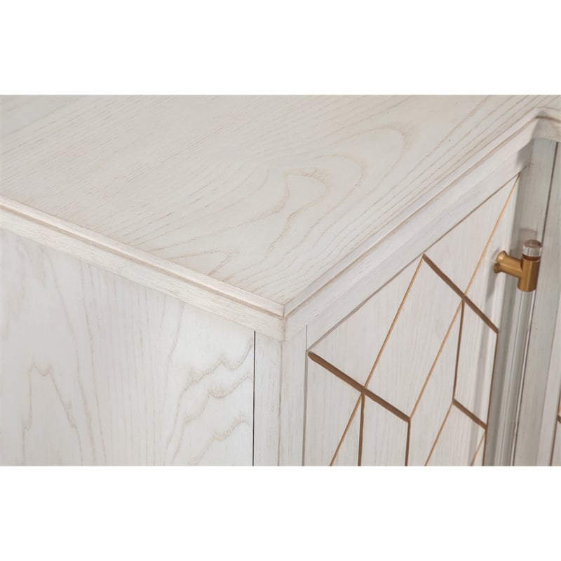 Pemberly Row Soft White Wooden Server with Gold and Acrylic Accents