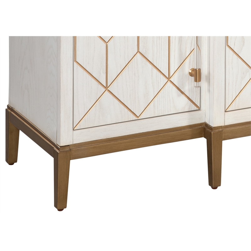 Pemberly Row Soft White Wooden Server with Gold and Acrylic Accents