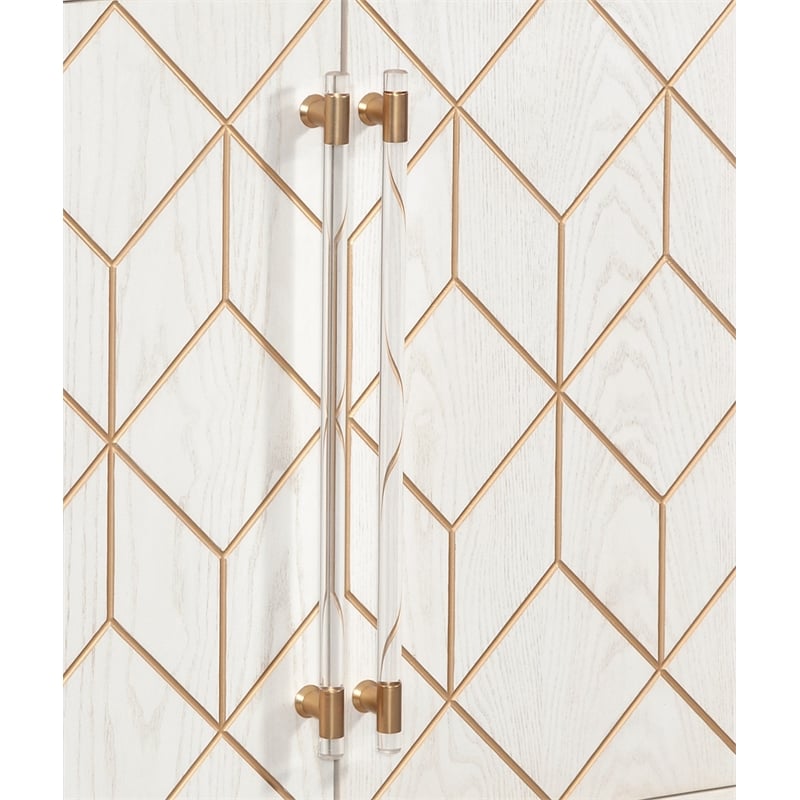 Pemberly Row Soft White Wooden Server with Gold and Acrylic Accents