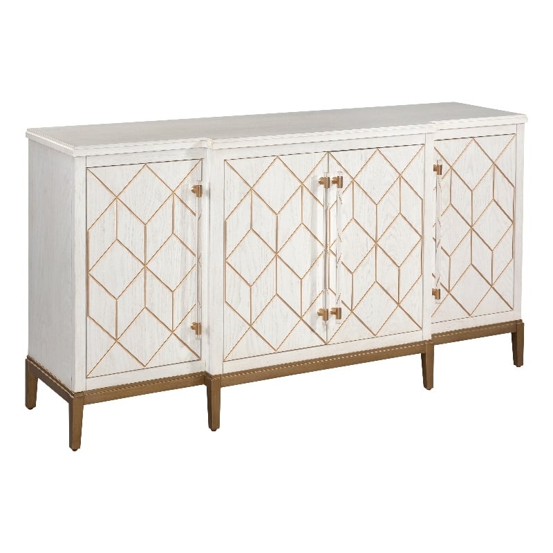 Pemberly Row Soft White Wooden Server with Gold and Acrylic Accents