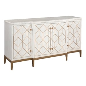 Pemberly Row Soft White Wooden Server with Gold and Acrylic Accents