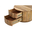 Pemberly Row Modern 2-Drawer Round Wood Coffee Table in Brown