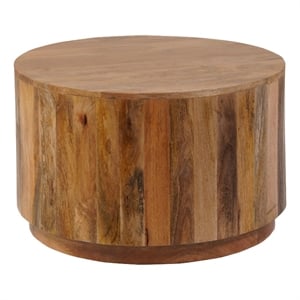 Pemberly Row Modern 30&quot Round Mango Wood Coffee Table in Brown