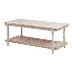 Pemberly Row Contemporary Wood & Cane Coffee Table in Whitewash