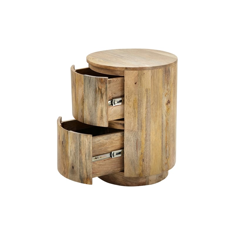 Pemberly Row Modern 2-Drawer Round Wood Accent Table in Brown