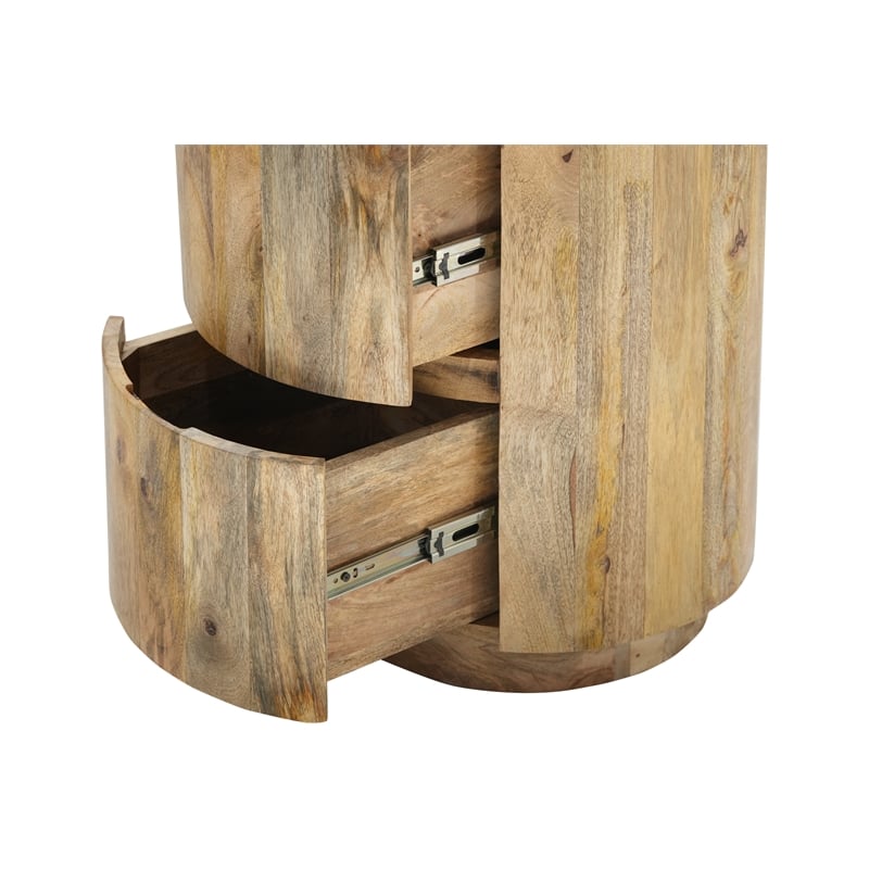 Pemberly Row Modern 2-Drawer Round Wood Accent Table in Brown