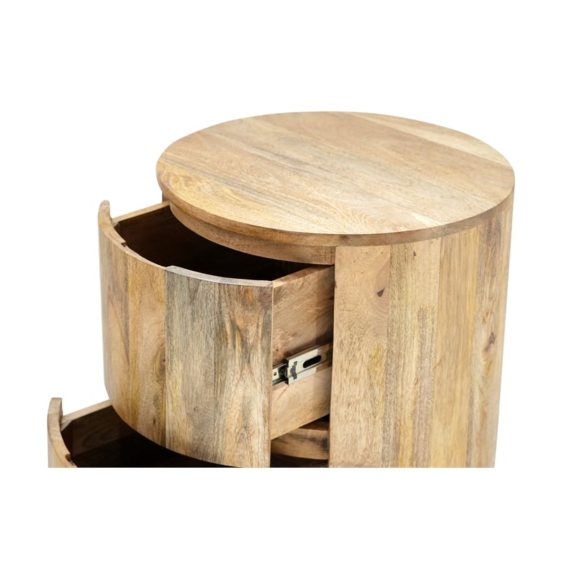 Pemberly Row Modern 2-Drawer Round Wood Accent Table in Brown