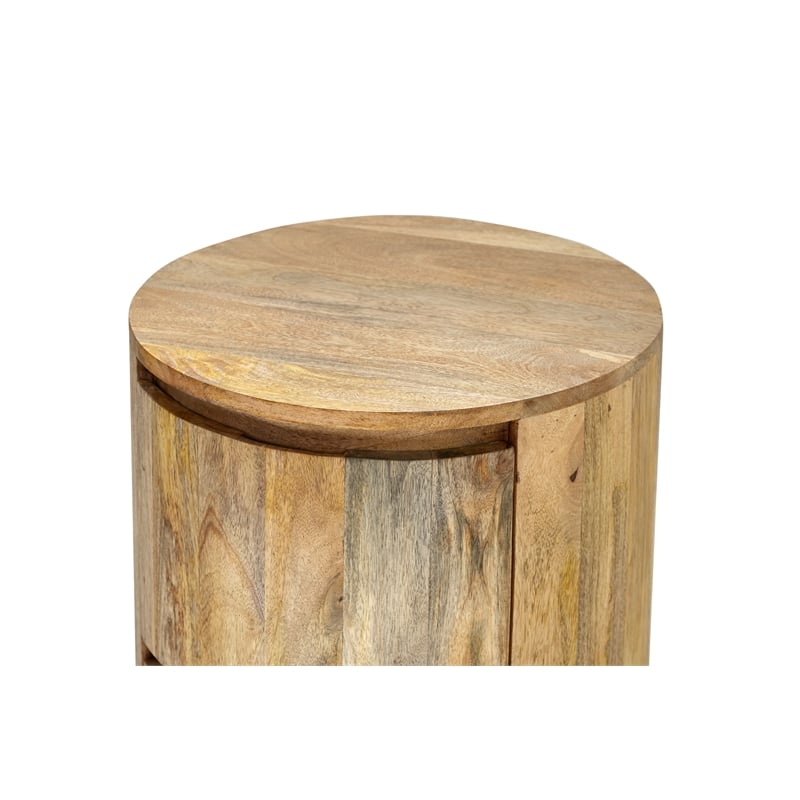 Pemberly Row Modern 2-Drawer Round Wood Accent Table in Brown