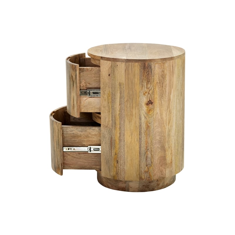 Pemberly Row Modern 2-Drawer Round Wood Accent Table in Brown