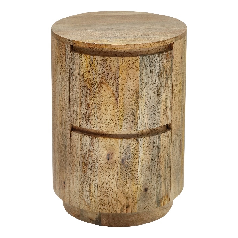 Pemberly Row Modern 2-Drawer Round Wood Accent Table in Brown