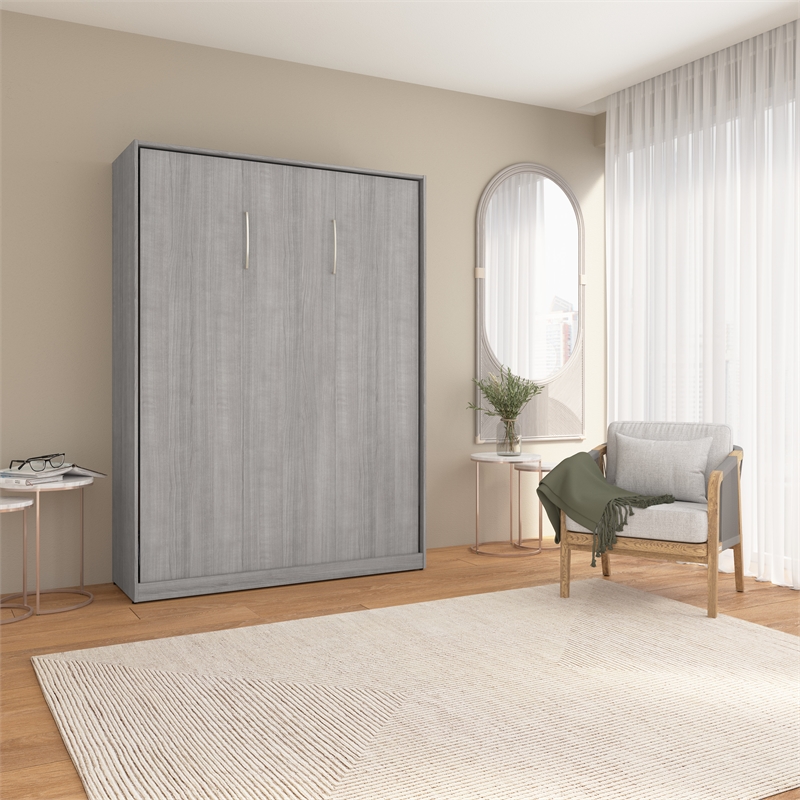 Pemberly Row Contemporary Engineered Wood Full Murphy Bed in Gray
