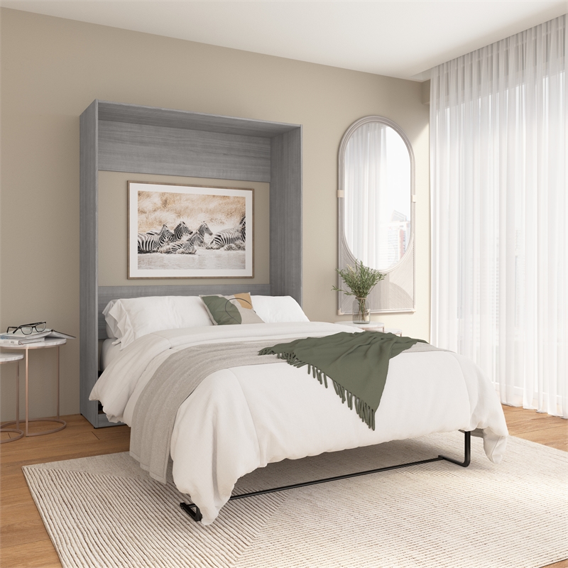 Pemberly Row Contemporary Engineered Wood Full Murphy Bed in Gray