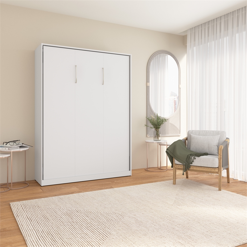 Pemberly Row Contemporary Engineered Wood Full Murphy Bed in White