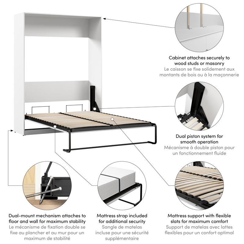 Pemberly Row Contemporary Engineered Wood Full Murphy Bed in White