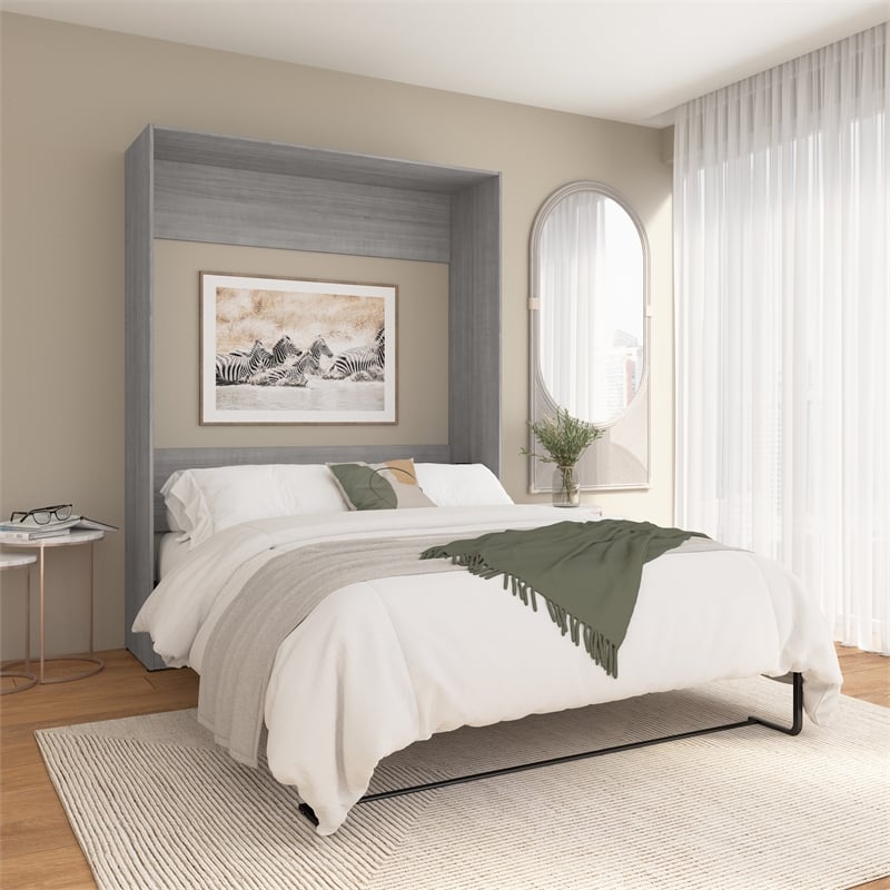 Pemberly Row Modern Engineered Wood Queen Murphy Bed in Gray