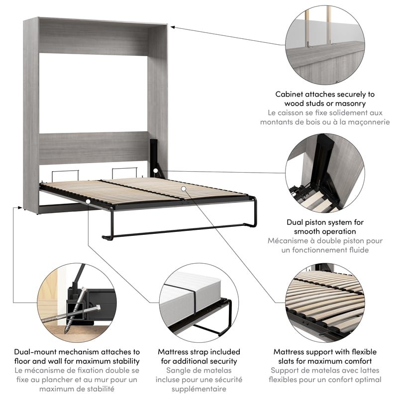 Pemberly Row Modern Engineered Wood Queen Murphy Bed in Gray