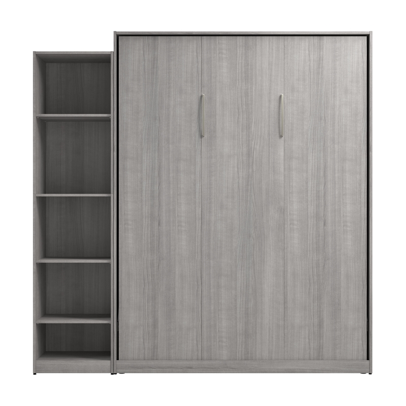 Pemberly Row Wood Queen Murphy Bed with Closet Organizer in Gray