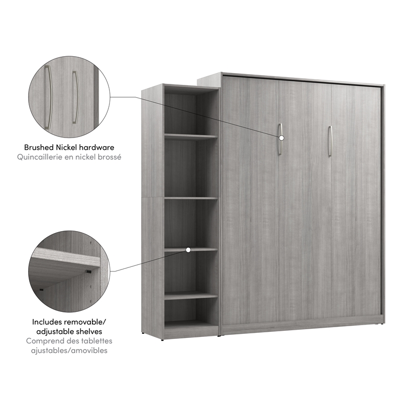 Pemberly Row Wood Queen Murphy Bed with Closet Organizer in Gray