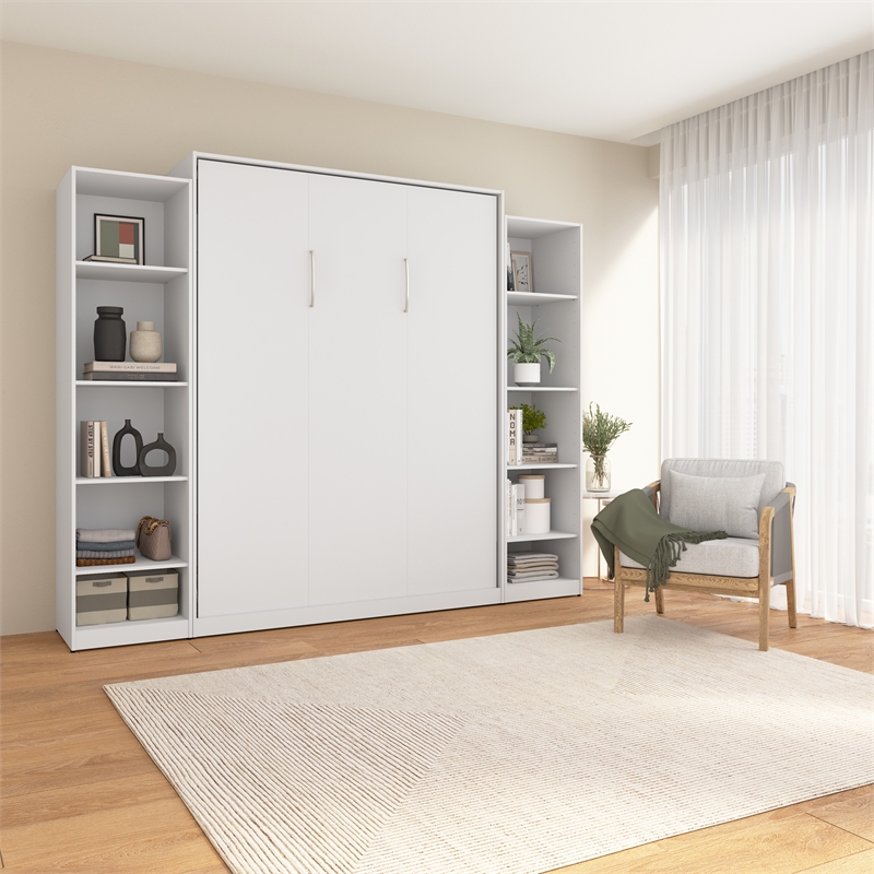 Pemberly Row Wood Queen Murphy Bed with Closet Organizers in White