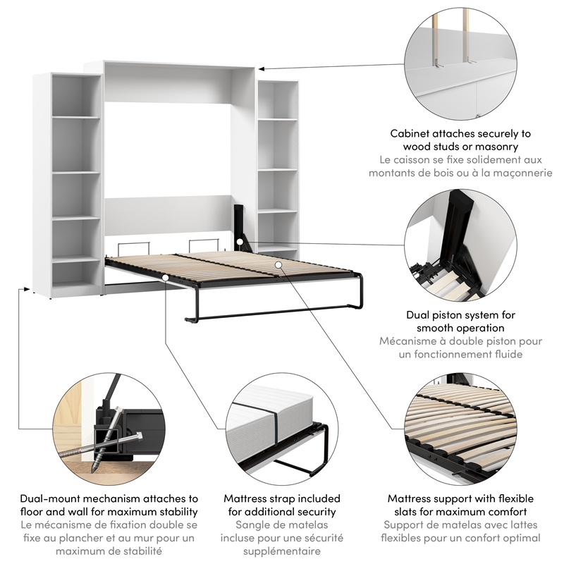 Pemberly Row Wood Queen Murphy Bed with Closet Organizers in White