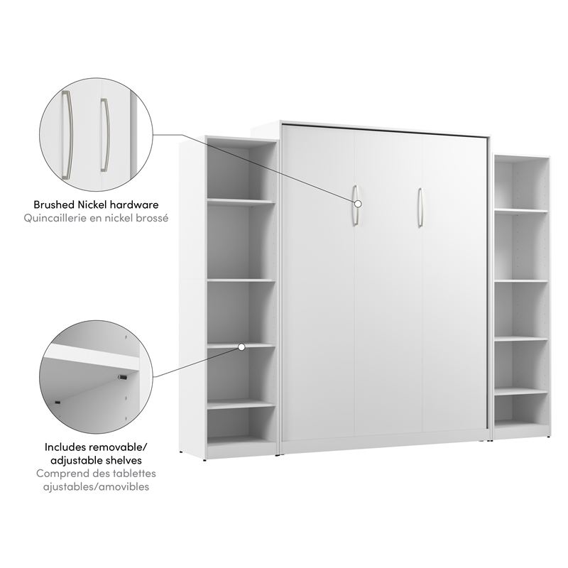 Pemberly Row Wood Queen Murphy Bed with Closet Organizers in White