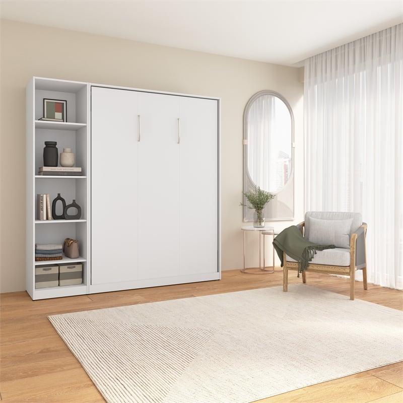 Pemberly Row Wood Full Murphy Bed with Closet Organizer in White