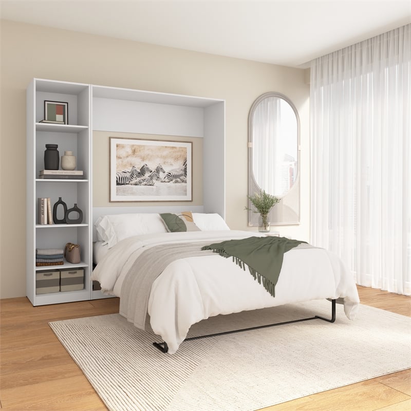 Pemberly Row Wood Full Murphy Bed with Closet Organizer in White