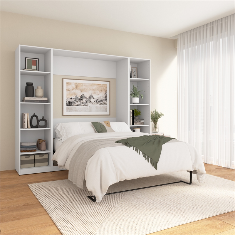 Pemberly Row Wood Full Murphy Bed with Closet Organizers in White