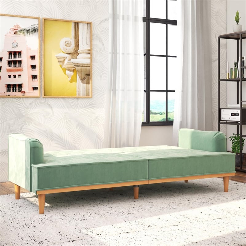 Pemberly Row Vintage Convertible Sofa Bed Futon in Teal Velvet