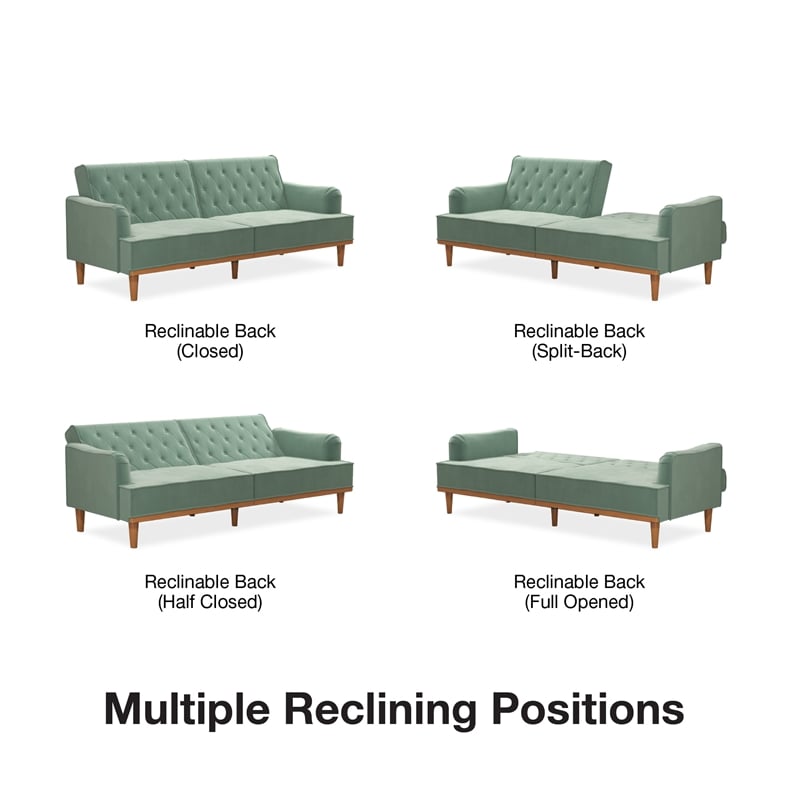Pemberly Row Vintage Convertible Sofa Bed Futon in Teal Velvet