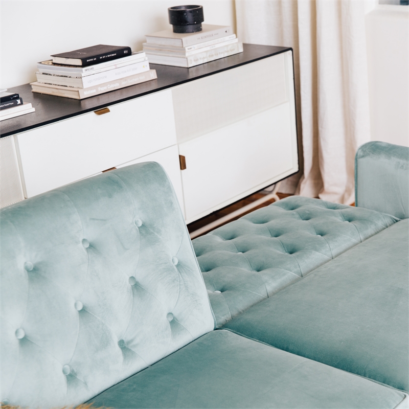 Pemberly Row Vintage Convertible Sofa Bed Futon in Teal Velvet