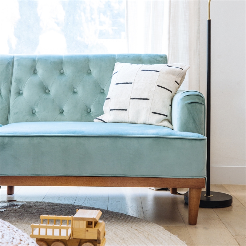 Pemberly Row Vintage Convertible Sofa Bed Futon in Teal Velvet