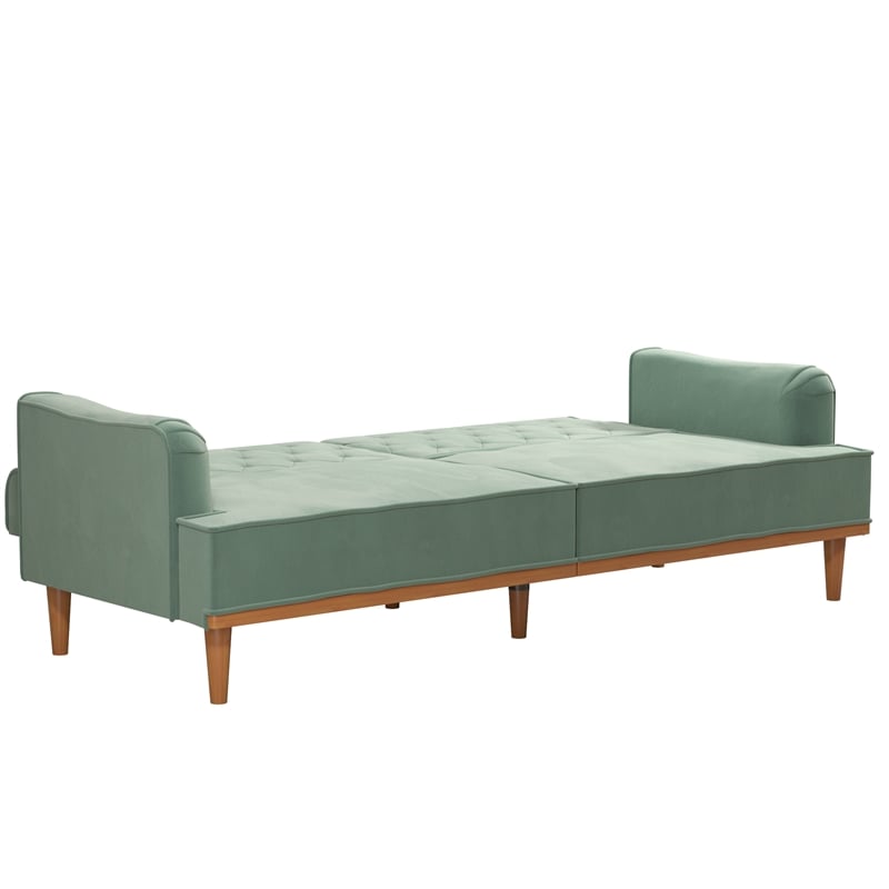 Pemberly Row Vintage Convertible Sofa Bed Futon in Teal Velvet