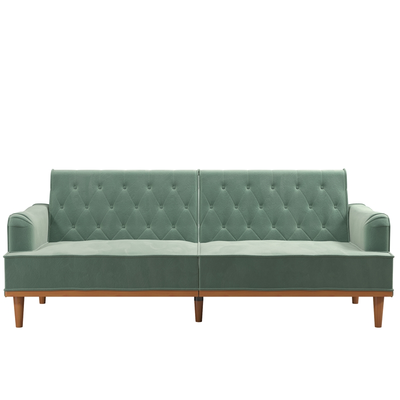 Pemberly Row Vintage Convertible Sofa Bed Futon in Teal Velvet