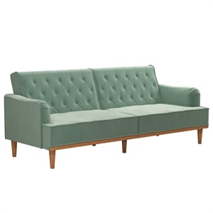 Pemberly Row Vintage Convertible Sofa Bed Futon in Teal Velvet