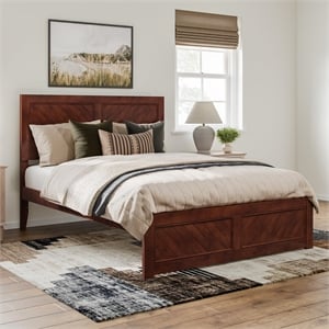 Pemberly Row Canyon Queen Wood Platform Bed with Matching Footboard in Walnut