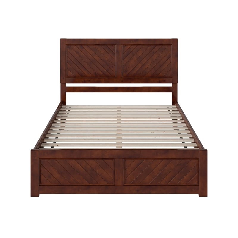 Pemberly Row Canyon Queen Wood Platform Bed with Matching Footboard in Walnut