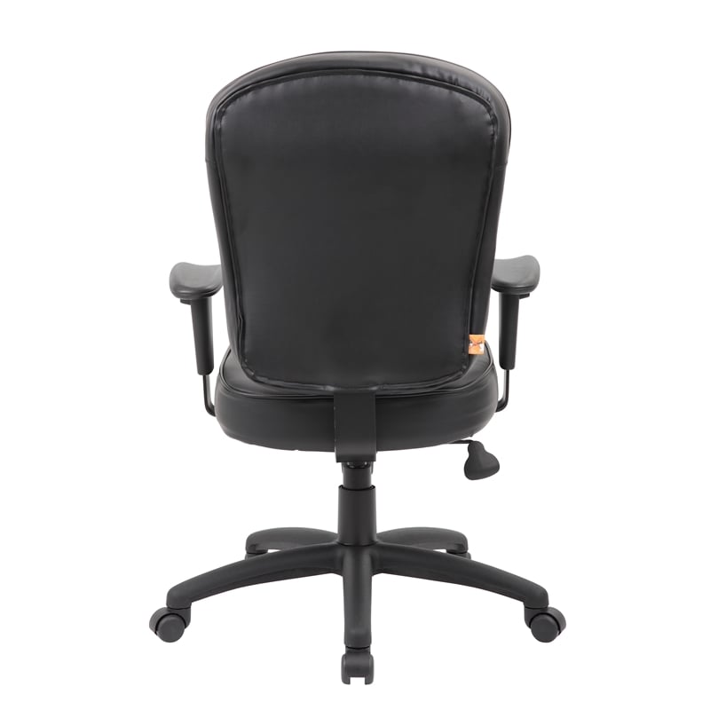 Pemberly Row Faux Leather Task Chair with Adjustable Arms in Black
