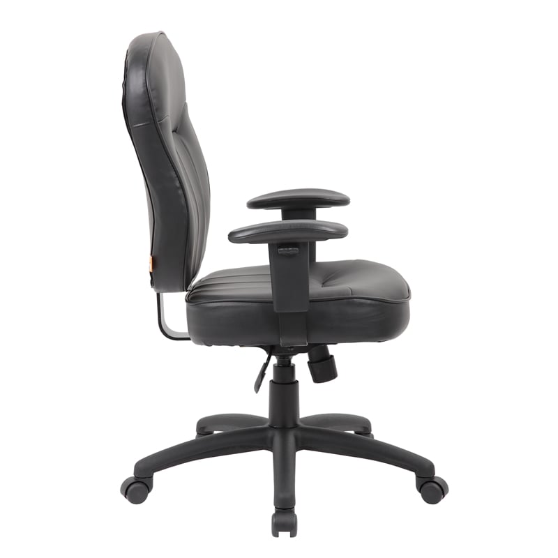 Pemberly Row Faux Leather Task Chair with Adjustable Arms in Black