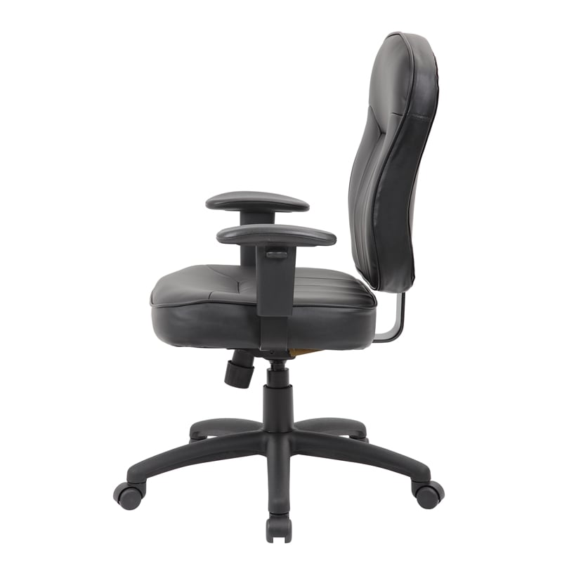 Pemberly Row Faux Leather Task Chair with Adjustable Arms in Black