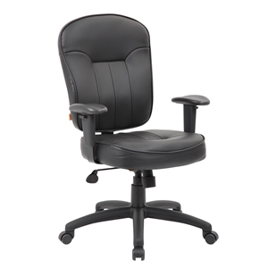 Pemberly Row Faux Leather Task Chair with Adjustable Arms in Black