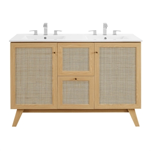Pemberly Row 48&quot Double Sink Modern Wood Bathroom Vanity in Oak and White