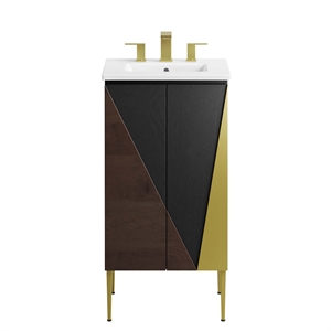 Pemberly Row 18&quot Modern Wood Bathroom Vanity in White and Black