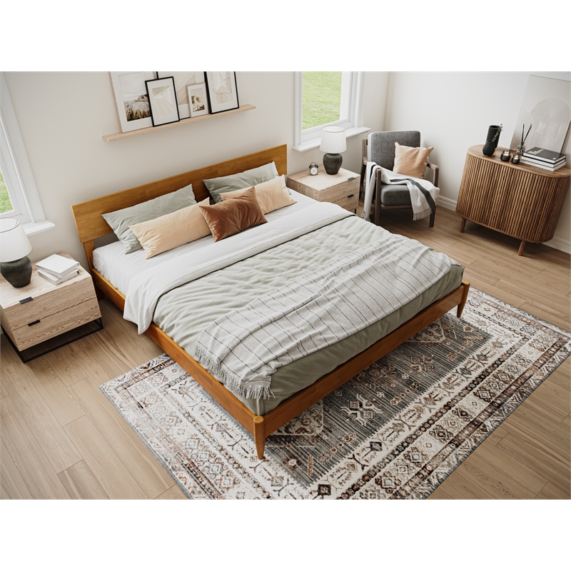 Pemberly Row Solid Wood Modern Low Profile King Platform Bed in Light Toffee